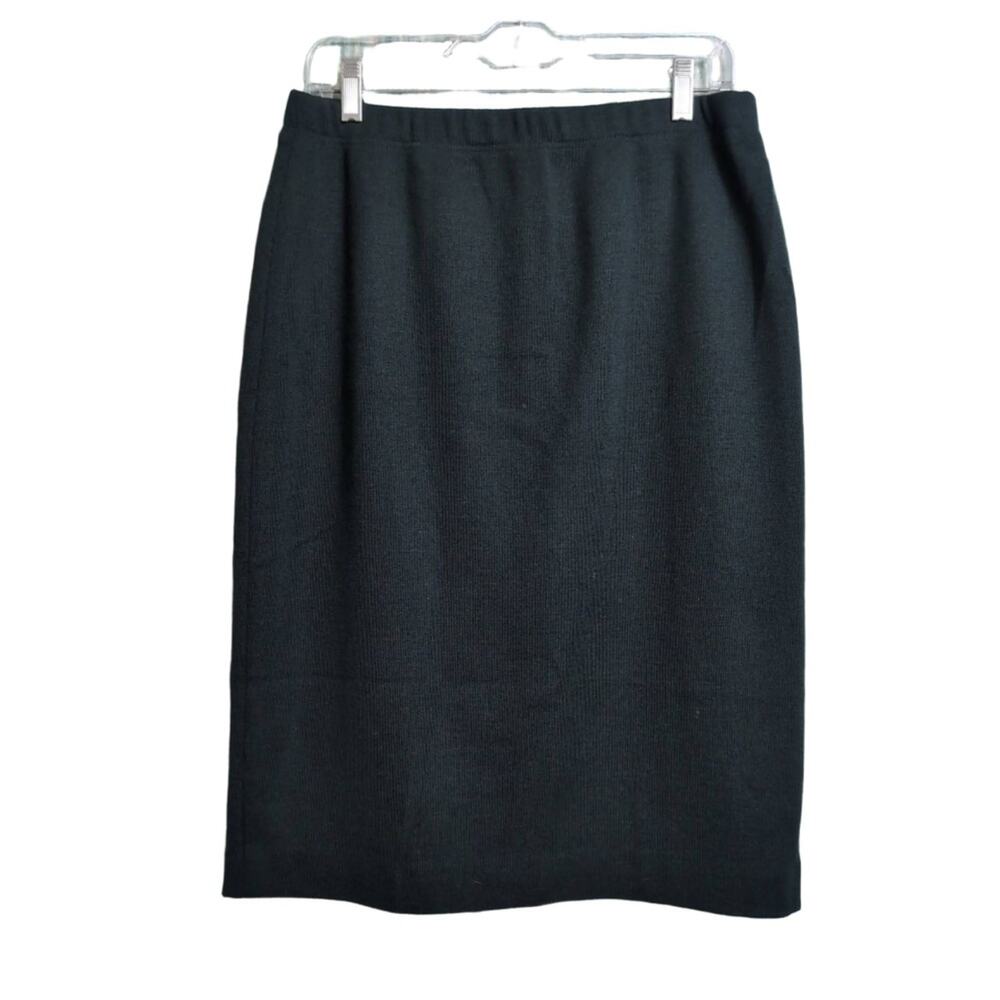 Luisa Spagnoli Black Ribbed Knit Elastic Waist Vent Pencil Skirt Office 50